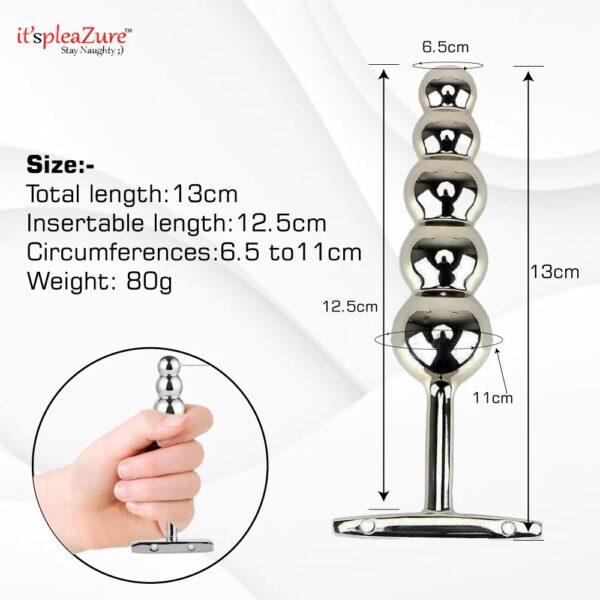 Stainless Steel 5 Heavy Bead Anal Plug Sex Toy